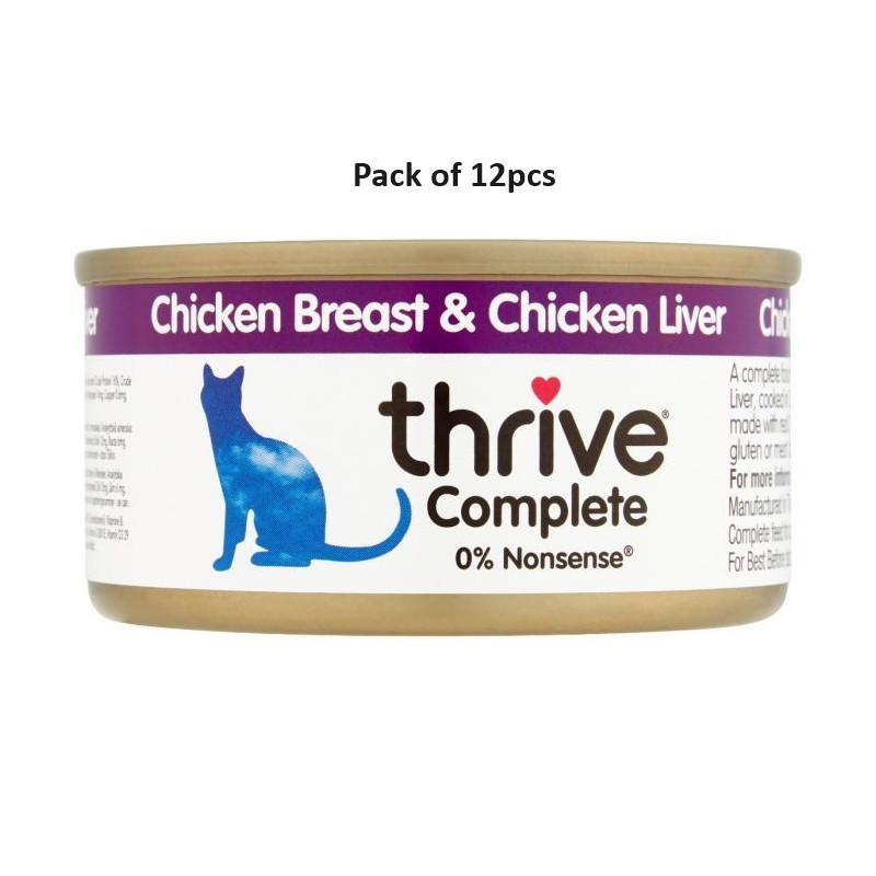 Thrive 75g Complete Chicken and Chicken Liver Wet Cat Food, Pack of 12