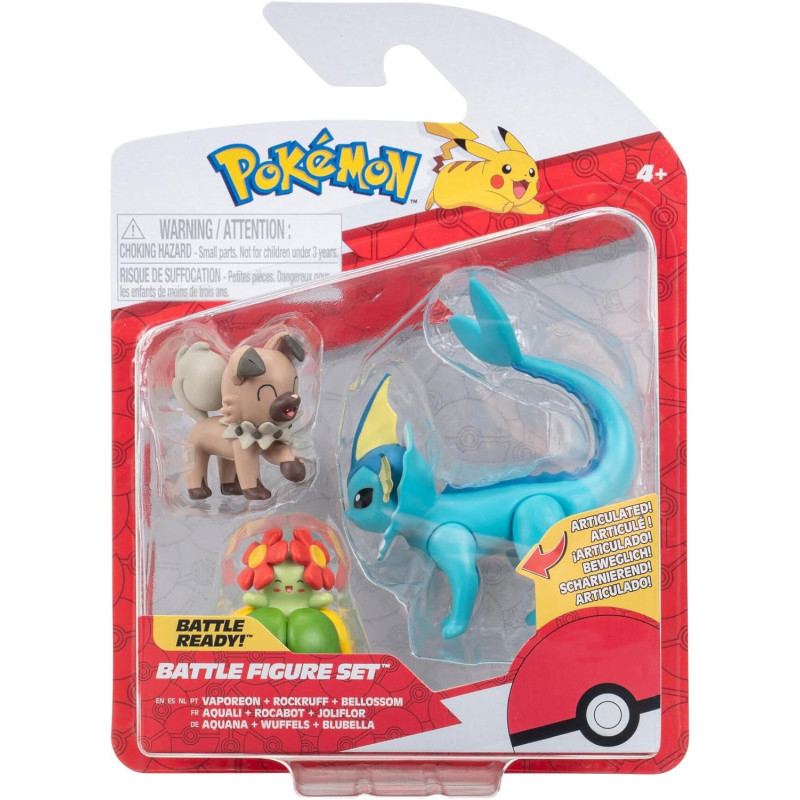 Pokemon Battle Figure Set Vaporeon Plus Rockruff Plus Bellossom PKW3048