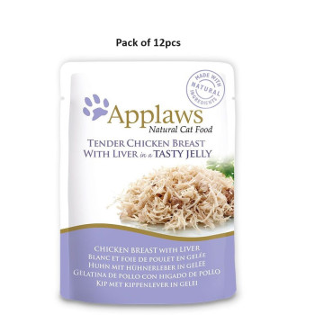 Applaws 70g Chicken with Liver in Jelly Adult Wet Cat Food Pouch, Pack of 12