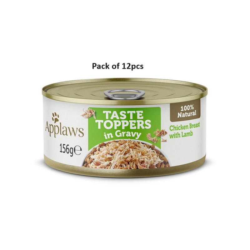 Applaws 156g Taste Toppers in Gravy Chicken with Lamb Wet Dog Food Tin, Pack of 12