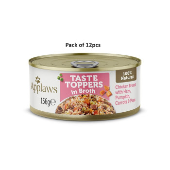 Applaws 156g Taste Toppers in Broth Chicken with Ham and Vegetables Wet Dog Food Tin