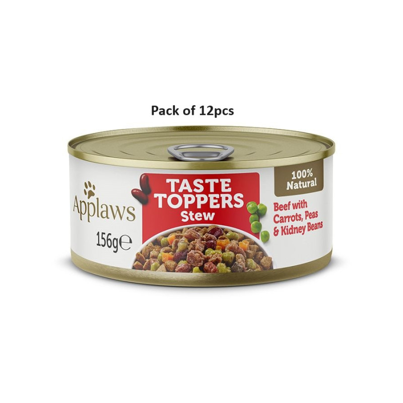 Applaws 156g x 12pcs Taste Toppers Stew Beef with Vegetables Wet Dog Food Tin