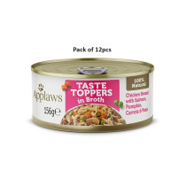 Applaws 156g Taste Toppers in Broth Chicken with Salmon and Vegetables Wet Dog Food Tin, Pack of 12