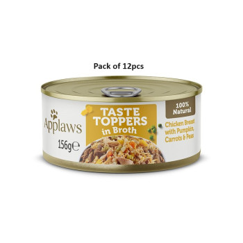 Applaws 156g Taste Toppers in Broth Chicken with Vegetables Wet Dog Food Tin, Pack of 12