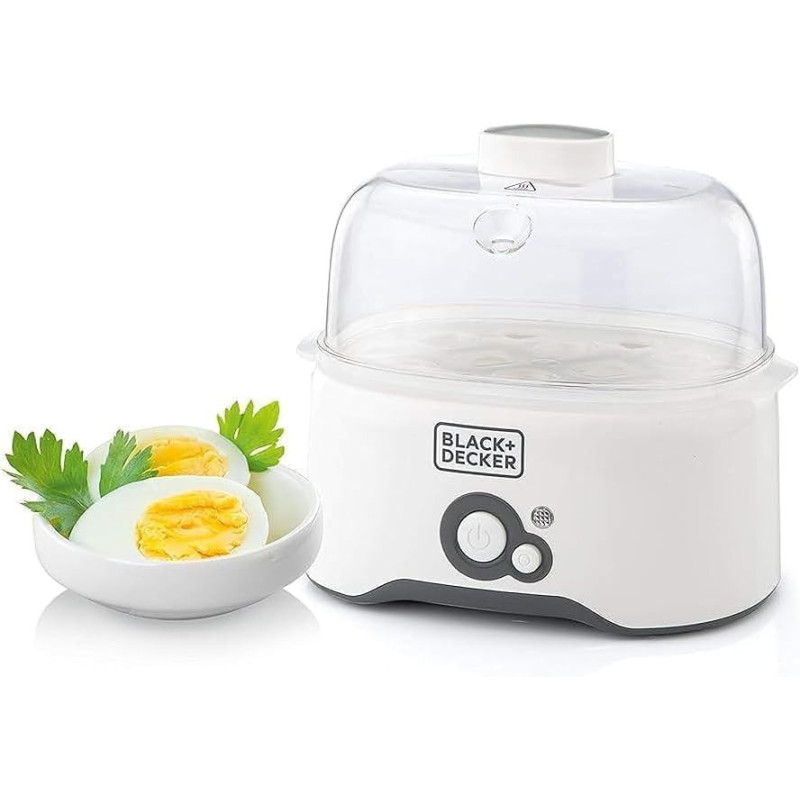 Black+Decker 280W 6 Piece Egg Cooker With Cooking Rack And 2 Poaching Pan Dry Boil Auto Shutoff Protection Transparent Cover, White