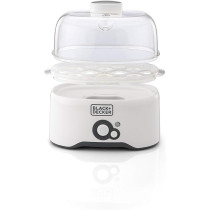 Black+Decker 280W 6 Piece Egg Cooker With Cooking Rack And 2 Poaching Pan Dry Boil Auto Shutoff Protection Transparent Cover, White 