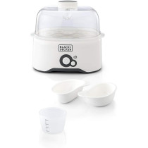Black+Decker 280W 6 Piece Egg Cooker With Cooking Rack And 2 Poaching Pan Dry Boil Auto Shutoff Protection Transparent Cover, White 