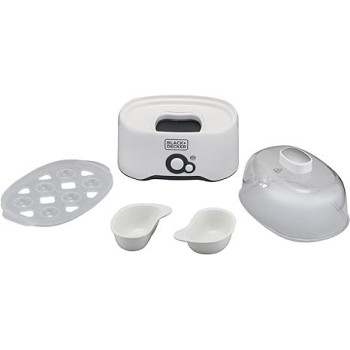Black+Decker 280W 6 Piece Egg Cooker With Cooking Rack And 2 Poaching Pan Dry Boil Auto Shutoff Protection Transparent Cover, White 