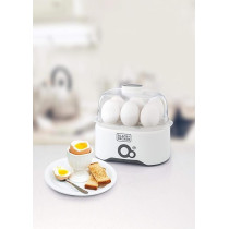 Black+Decker 280W 6 Piece Egg Cooker With Cooking Rack And 2 Poaching Pan Dry Boil Auto Shutoff Protection Transparent Cover, White 