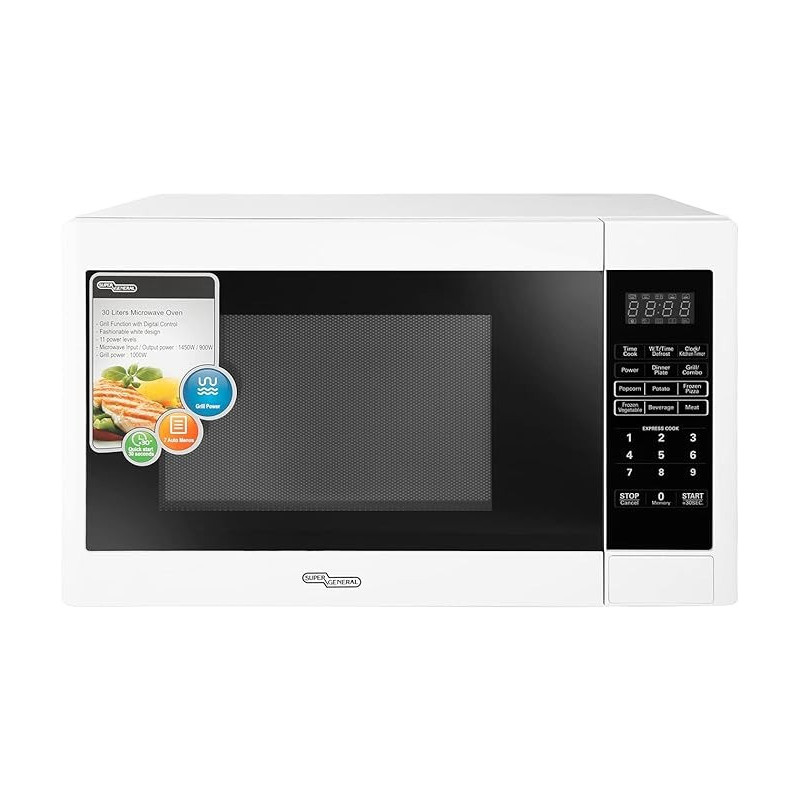 Super General 30 Liter Compact Counter-Top Microwave Oven, Digital Control, SGMM-935-DGW, White / Black Colour