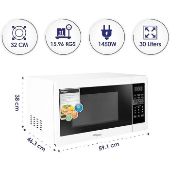Super General 30 Liter Compact Counter-Top Microwave Oven, Digital Control, SGMM-935-DGW, White / Black Colour