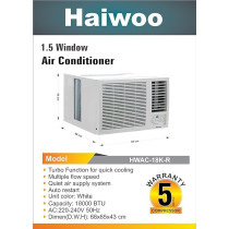 Haiwoo Window Air Conditioner HWAC-18K-R, 1.5 Ton T3 Highly Efficient Tropical Compressor