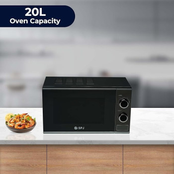 SPJ Microwave Oven 20L, 700W With 6 Power Levels, Defrost Function, 30 Minutes Timer, Easy To Use, Best For Home And Office, Silver Colour