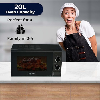 SPJ Microwave Oven 20L, 700W With 6 Power Levels, Defrost Function, 30 Minutes Timer, Easy To Use, Best For Home And Office, Silver Colour