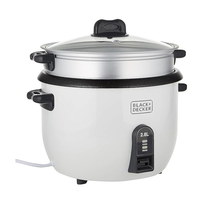 Black+Decker Rice Cooker 1100W, White Colour, 2.8 Litres