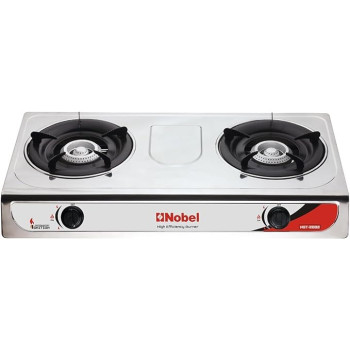 Nobel Dual Gas Burner / Gas Stove, 2 Brass Burners With Auto Ignition And Detachable Trivet NGT2002