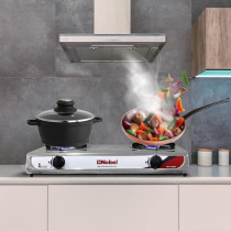 Nobel Dual Gas Burner / Gas Stove, 2 Brass Burners With Auto Ignition And Detachable Trivet NGT2002