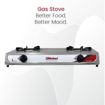 Nobel Dual Gas Burner / Gas Stove, 2 Brass Burners With Auto Ignition And Detachable Trivet NGT2002