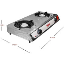 Nobel Dual Gas Burner / Gas Stove, 2 Brass Burners With Auto Ignition And Detachable Trivet NGT2002