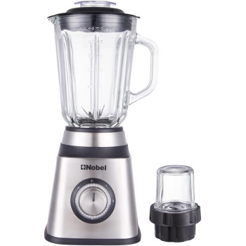 Nobel 2 In 1 Blender 1.5 Litres Jar 400W Motor Power, 2 Speeds With Pulse Function Blender With Glass Jar And Glass Grinder, Led Light NB515CR, Silver And Black Colour