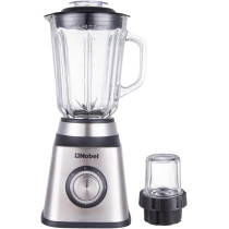 Nobel 2 In 1 Blender 1.5 Litres Jar 400W Motor Power, 2 Speeds With Pulse Function Blender With Glass Jar And Glass Grinder, Led Light NB515CR, Silver And Black Colour