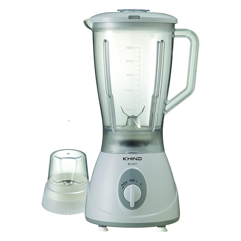KHIND 330W Blender, 1.5L Jar, 2 Speed, Jar Safety Locking Mechanism, Rust-Free Stainless Steel Blades, Lightweight And Portable, White Colour - BL1512