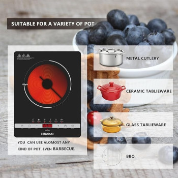 Nobel Infrared Cooker Black Single 2000W Multi Function Touch Control, Led Digital Red Display NIC10