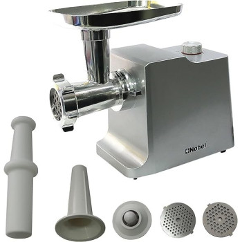 Nobel Meat Grinder With Full Copper Motor And 3 PCS S / Steel Plates, Full Metal Gear Two Speeds Metal Linker / Reverse Function With Accesories, NMG3000, Silver Colour