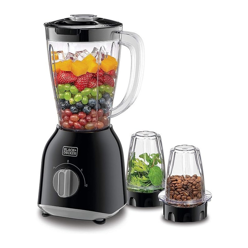 Black+Decker 400W 1.5 Blender With 2 x Grinder Mills, Black Colour, BX365-B5