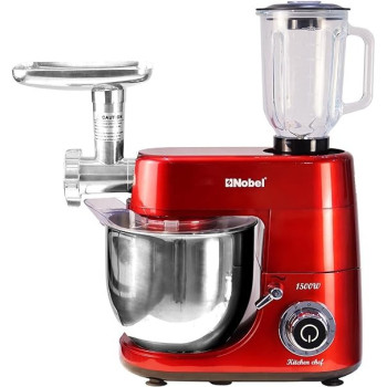 Nobel Stand Mixer With Bowl, Red, 1500 Watt Full Metal Gear Non - Slip Feet Full Copper Motor 7.0 Liter Stainless Steel Bowl With Lid 6 Speed, NBM100