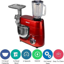 Nobel Stand Mixer With Bowl, Red, 1500 Watt Full Metal Gear Non - Slip Feet Full Copper Motor 7.0 Liter Stainless Steel Bowl With Lid 6 Speed, NBM100