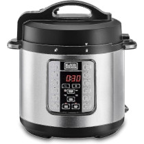 Black+Decker 1000W 6L Electric Pressure Cooker 7 In 1, With 12 Smart Programs 9 Safety Features Dishwasher Safe With Accessories, PCP1000-B5, Black And Silver Colour