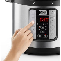 Black+Decker 1000W 6L Electric Pressure Cooker 7 In 1, With 12 Smart Programs 9 Safety Features Dishwasher Safe With Accessories, PCP1000-B5, Black And Silver Colour