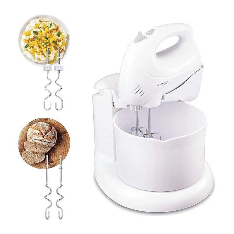 Kenwood Stand Mixer Hand Mixer 250W With 2.7L Rotary Bowl, Twin Stainless Steel Kneader And Beater For Mixing, Whipping, Kneading HM430, White Colour