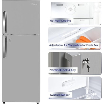 Super General 410 Liters Gross Double Door Refrigerator-Freezer, No-Frost, Led-Light, Lock And Key