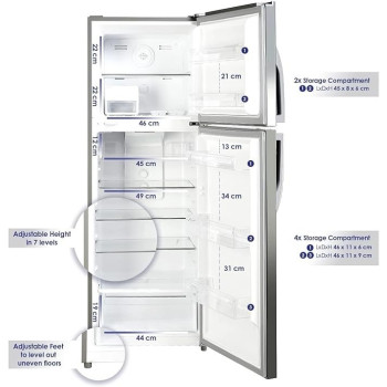 Super General 410 Liters Gross Double Door Refrigerator-Freezer, No-Frost, Led-Light, Lock And Key