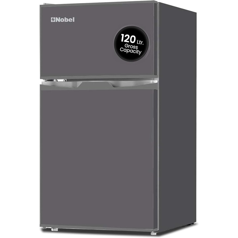Nobel 120 L Gross / 95 L Gross, Net 85 L Double Door Refrigerator, R600A Refrigerant, Temperature Control, Inside Light, Dark Silver Colour