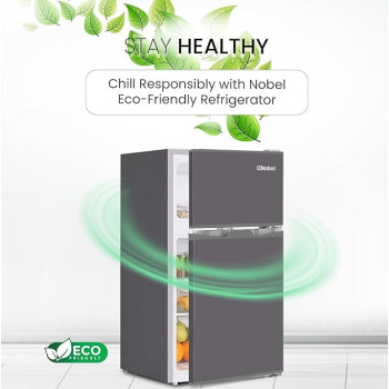 Nobel 120 L Gross / 95 L Gross, Net 85 L Double Door Refrigerator, R600A Refrigerant, Temperature Control, Inside Light, Dark Silver Colour