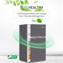 Nobel 120 L Gross / 95 L Gross, Net 85 L Double Door Refrigerator, R600A Refrigerant, Temperature Control, Inside Light, Dark Silver Colour