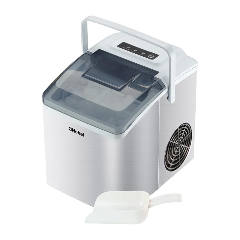 Nobel Ice Cube Maker 10-12KGS / 24 Hrs Ice Making Capacity With 9PCS Ice In 8 Minutes Per Cycle 1.3 L Water Container Capacity With Led Indicator 150 W NIM13S, Silver Colour