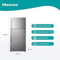 Hisense RT649N4ASU Top Mount Refrigerator With Digital Display Control, Multi Air Flow, Twist Ice maker, Tampered Glass Shelves, No Frost