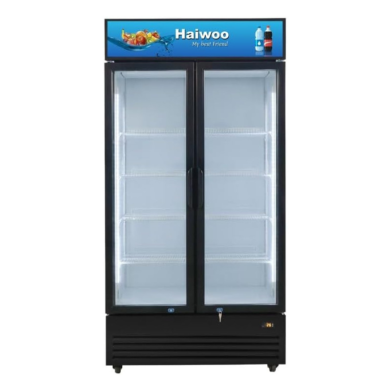 Haiwoo Showcase Chiller Two Door Double Layer Glass 1100L, Cooling Capacity 879L, Model- HWCh-1100H, Colour Black With 1 Year Full & 5 Year Compressor Warranty