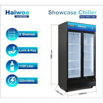 Haiwoo Showcase Chiller Two Door Double Layer Glass 1100L, Cooling Capacity 879L, Model- HWCh-1100H, Colour Black With 1 Year Full & 5 Year Compressor Warranty