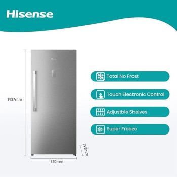 Hisense Freestanding Upright 592L Freezer, FV769N4ASUD, Super Freeze, Total No Frost, Touch Electronic Control, Silver Colour With 1 Year Full & 5 Years Compressor Warranty