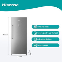 Hisense Freestanding Upright 592L Freezer, FV769N4ASUD, Super Freeze, Total No Frost, Touch Electronic Control, Silver Colour With 1 Year Full & 5 Years Compressor Warranty