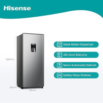 Hisense 233 Liter Refrigerator, Single Door Compact, Silver, With Water Dispenser, Model RR233N4WSU 