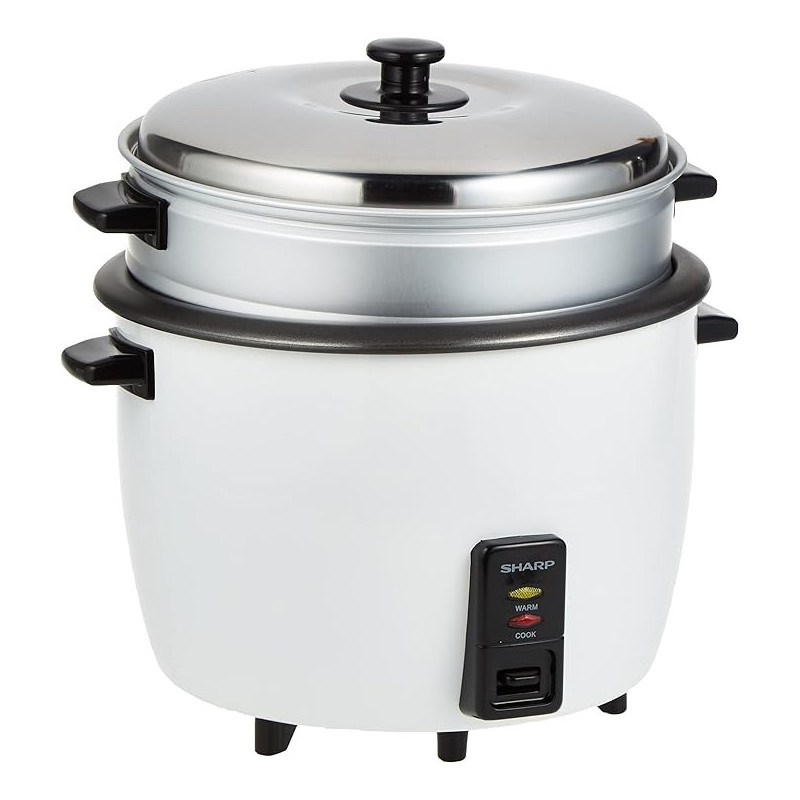 Sharp 900W 2.8L 15 Cups 2-In-1 Non-Stick Rice Cooker And Food Steamer With Keep Warm Function, White Colour