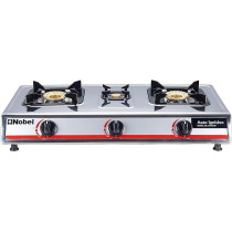 Nobel 3 Gas Burner / 3 Brass Burners Gas Stove Stainless Steel Enamel Porcelain Trivet Auto Ignition Tripple Burner