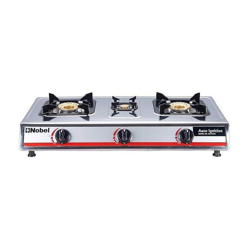 Nobel 3 Gas Burner / 3 Brass Burners Gas Stove Stainless Steel Enamel Porcelain Trivet Auto Ignition Tripple Burner