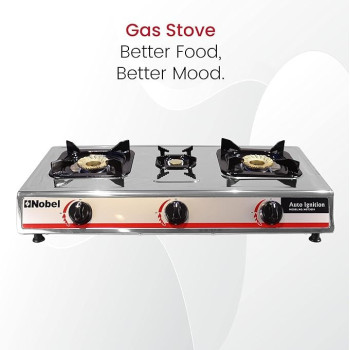 Nobel 3 Gas Burner / 3 Brass Burners Gas Stove Stainless Steel Enamel Porcelain Trivet Auto Ignition Tripple Burner